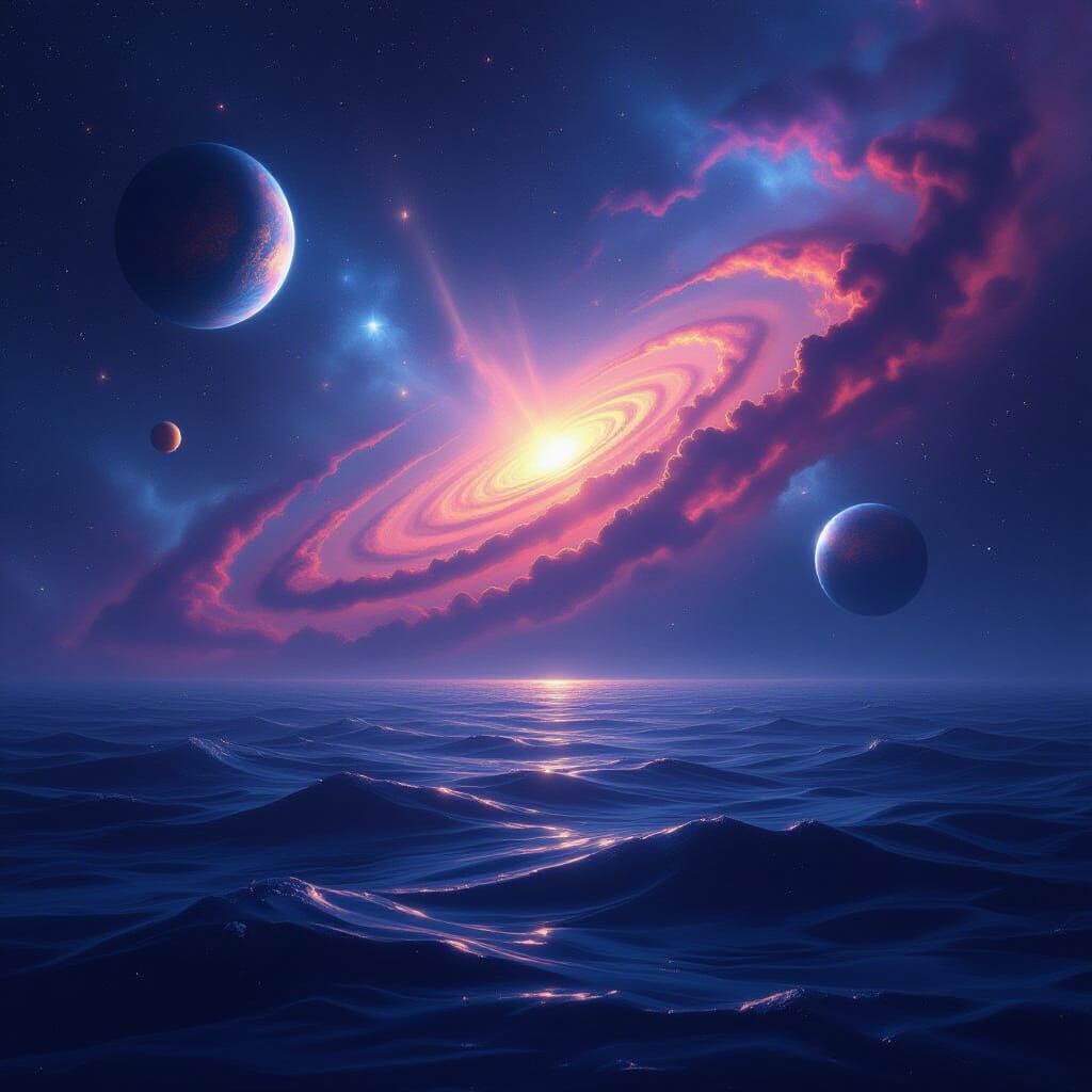 Cosmic Ocean of Stars and Planets in Fantasy Art