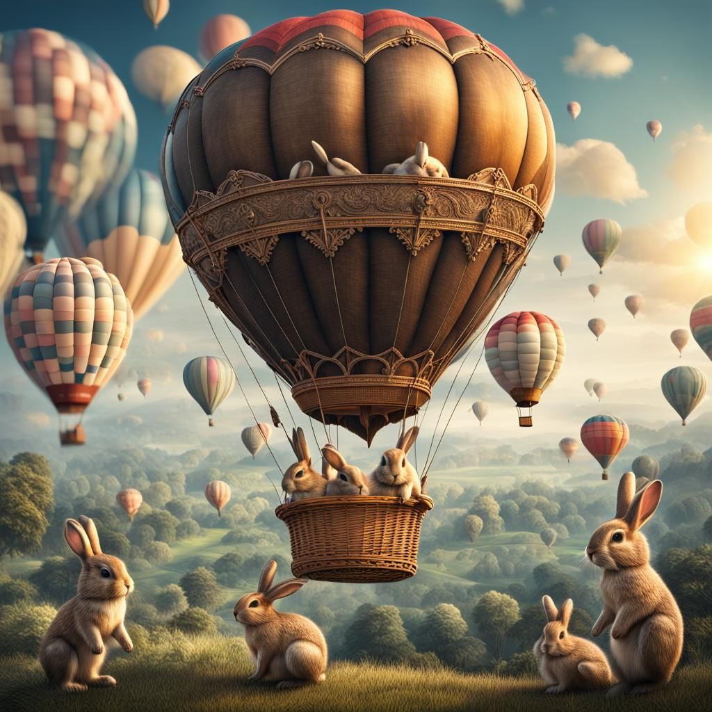 air balloon with cute bunnies  by @Gatita G