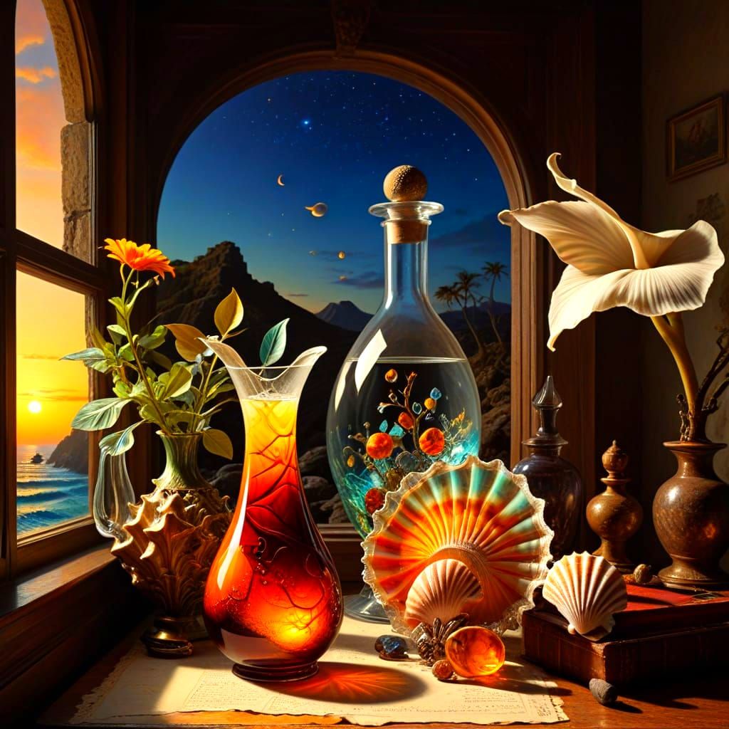 Surrealistic Masterpiece in Retro Style with Vibrant Flowers...