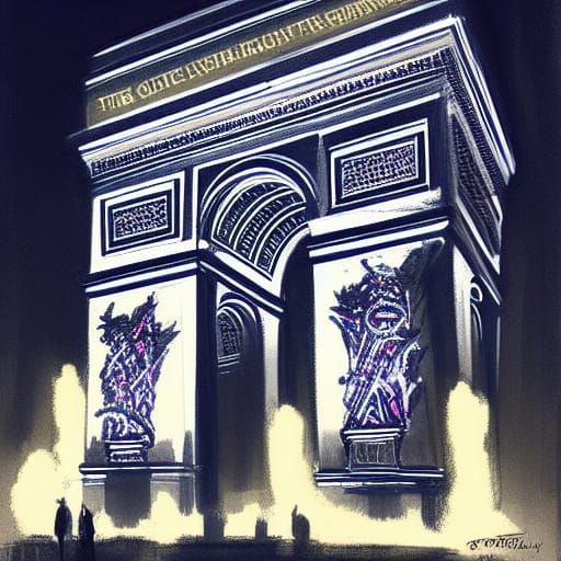 The Arc de Triomphe lit up at night