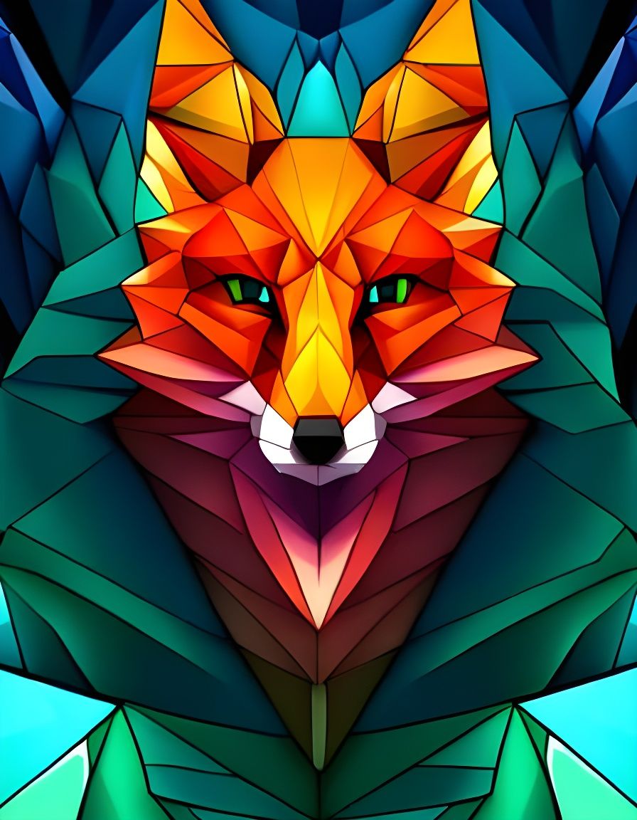 Geometric stained glass 3D fox   by @Mairi Thompson