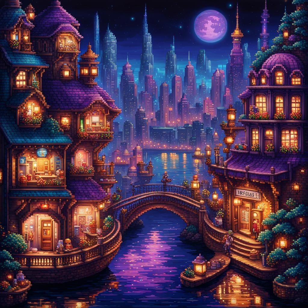 Magic Purple Pixel Final fantasy City  by @Kiki