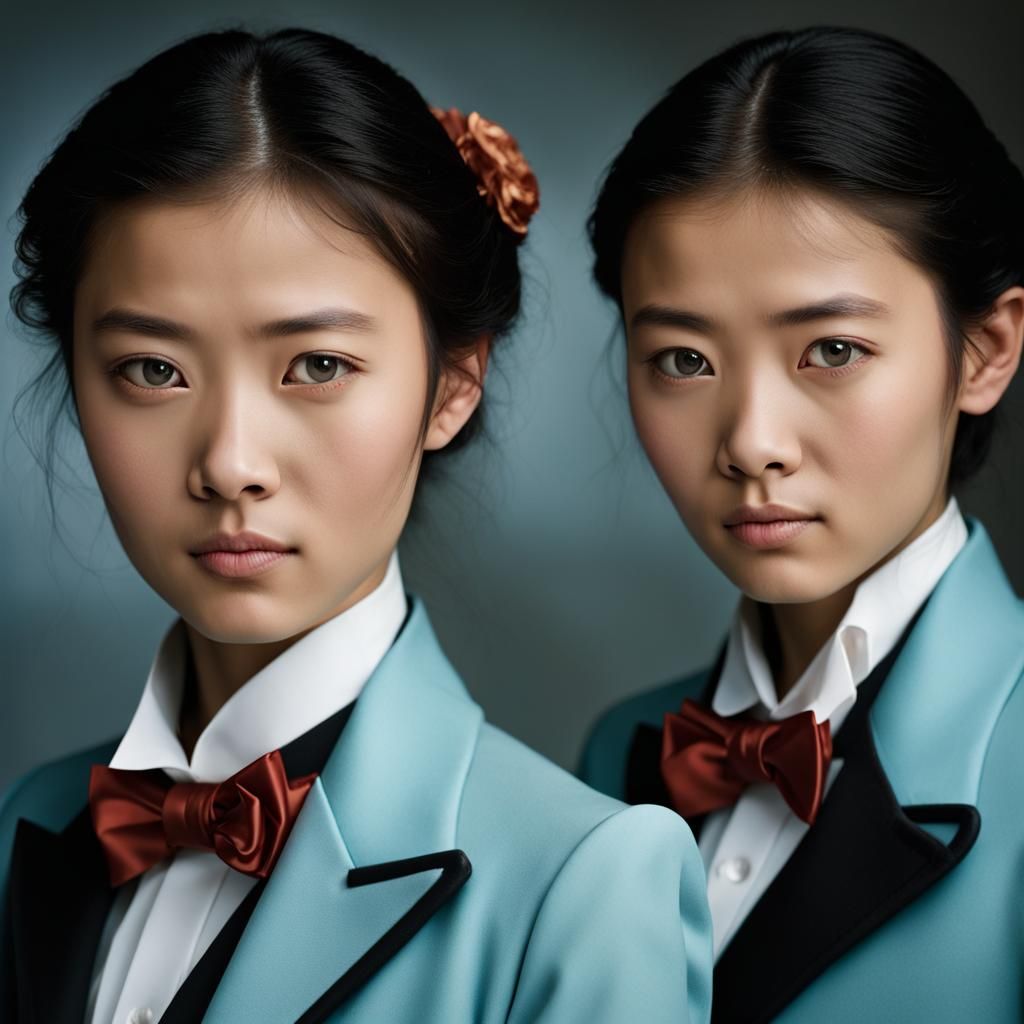 Japanese sisters age 20 hourglass figures wearing acquamarin...