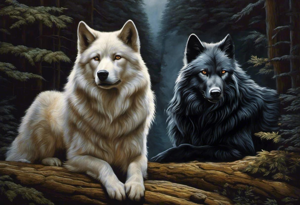 White and black wolves