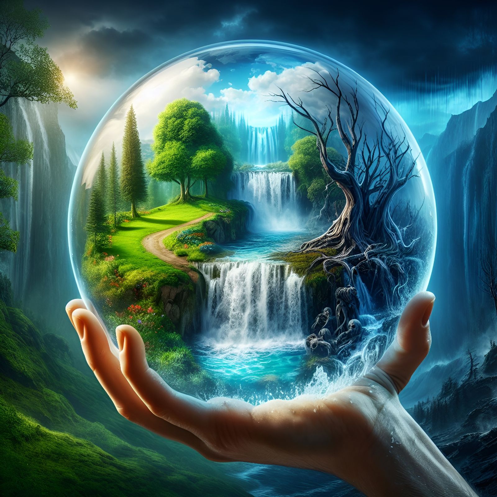 Two Sides of The Same World in One Sphere