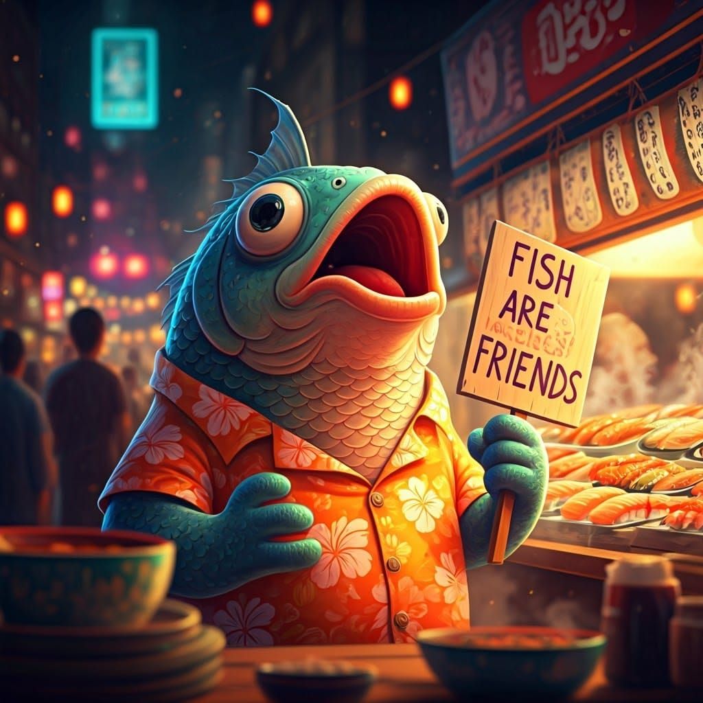 A concerned Charlie searches the fish market for his missing...
