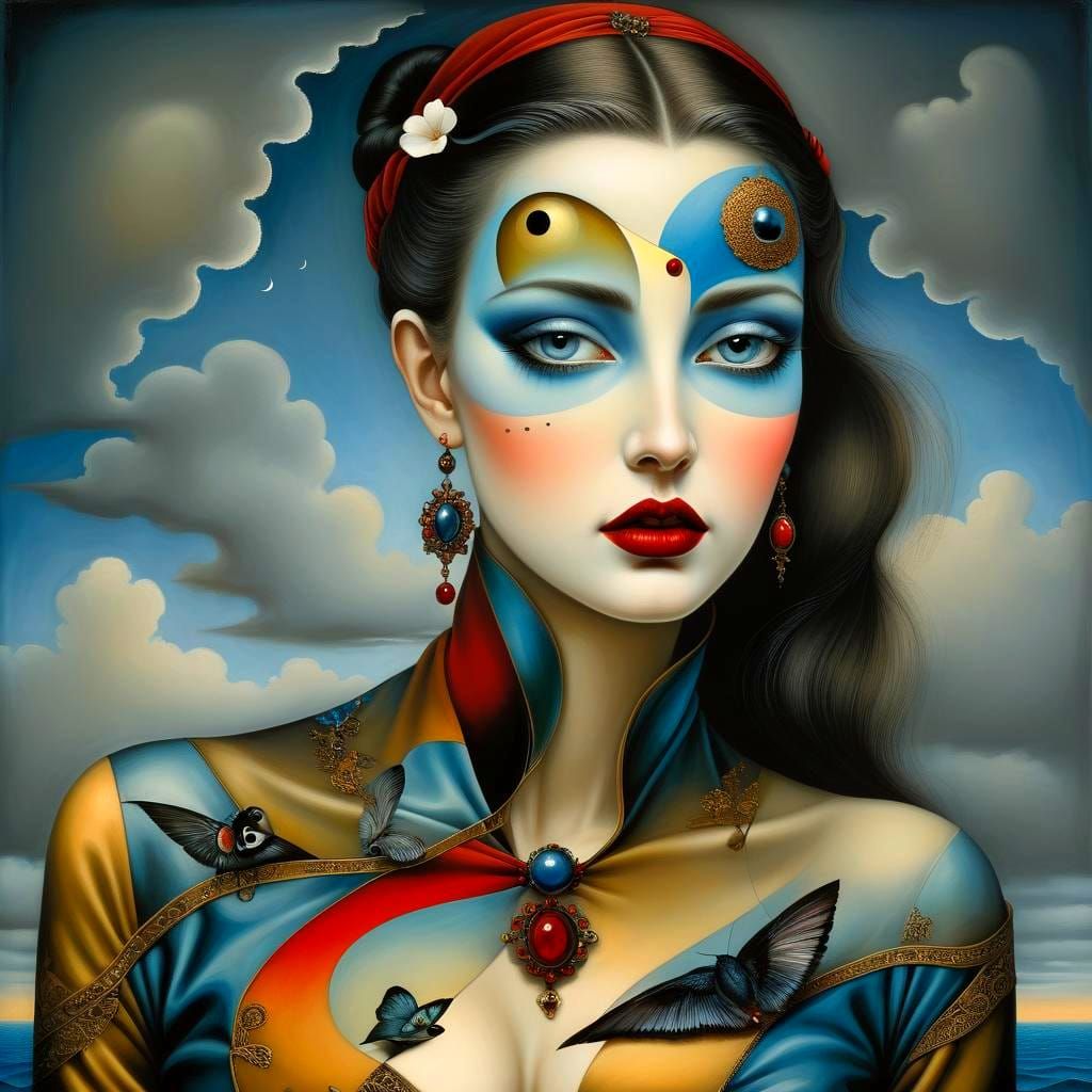 Hyperrealistic Portrait of Elegant Lady in Expressive Contem...