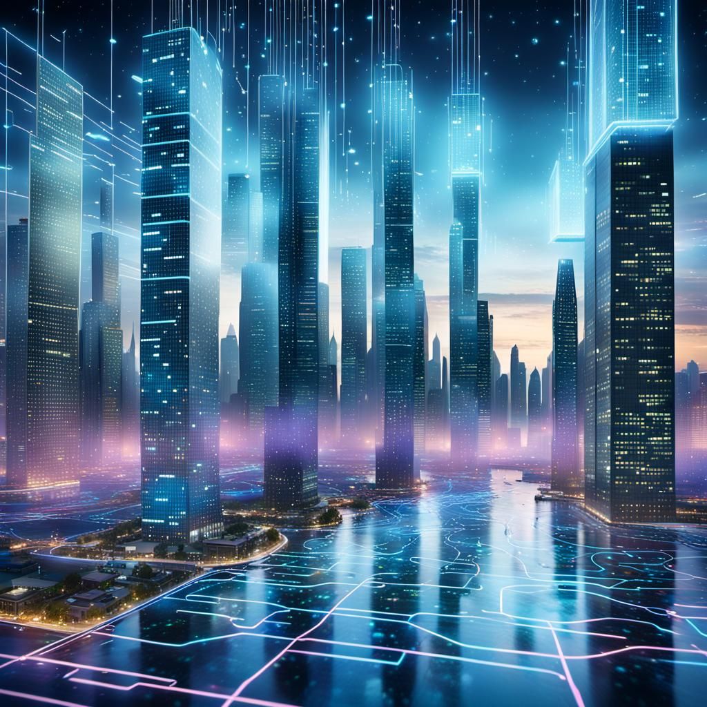 Imagine a vast, shimmering digital ocean, with waves of binary code cascading gently. Along the horizon, ...  by @CavDad 