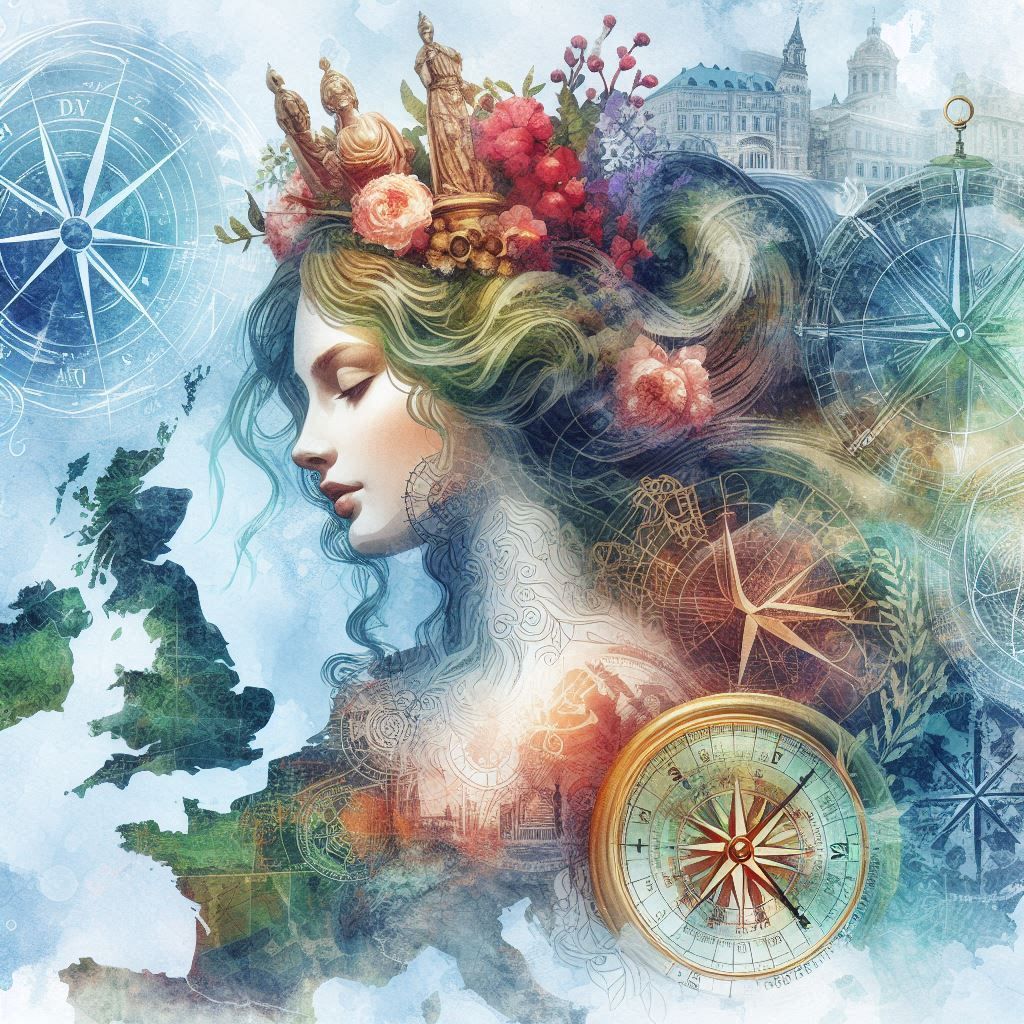 Watercolor Elegance: Vintage Map of Goddess Europa