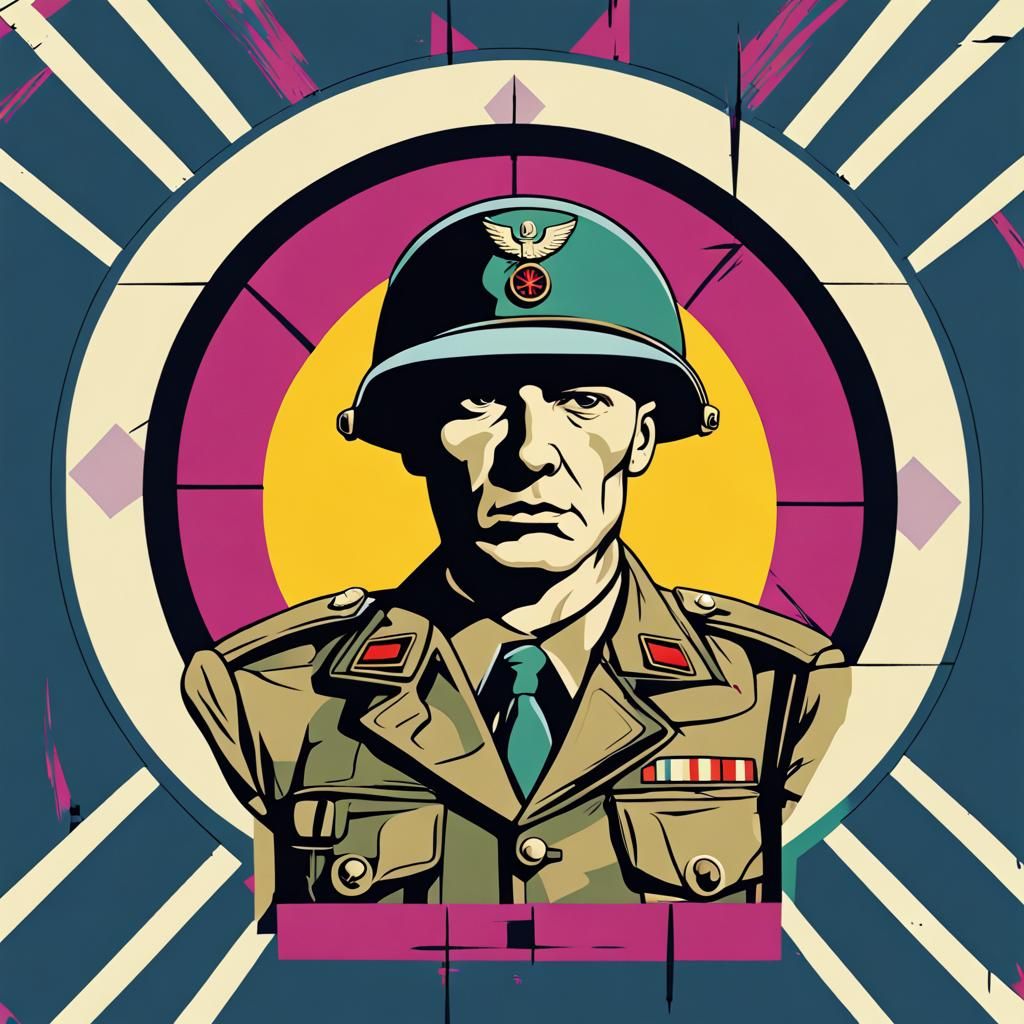 A stoic ww2 soldier accepting the fate of war and death. Screen print ...