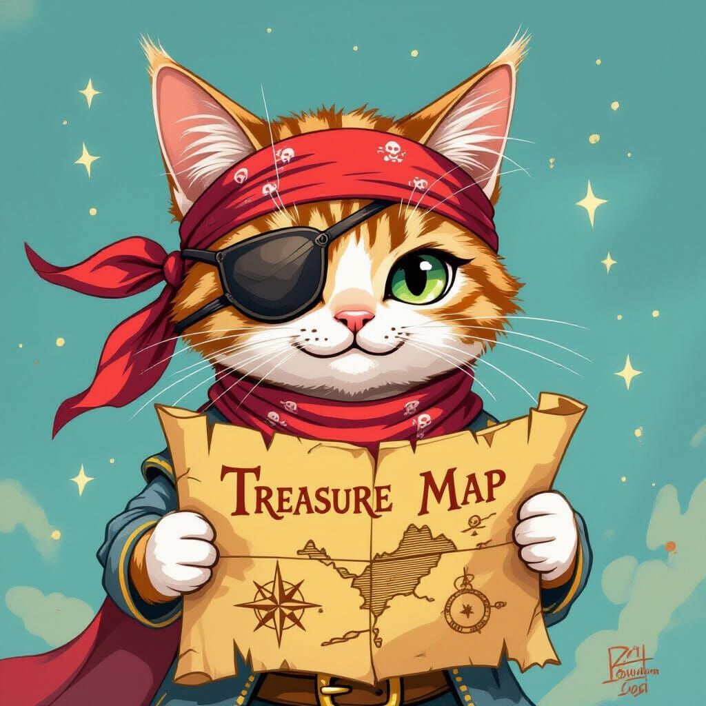 Pirate Cat Illustration in Whimsical Style