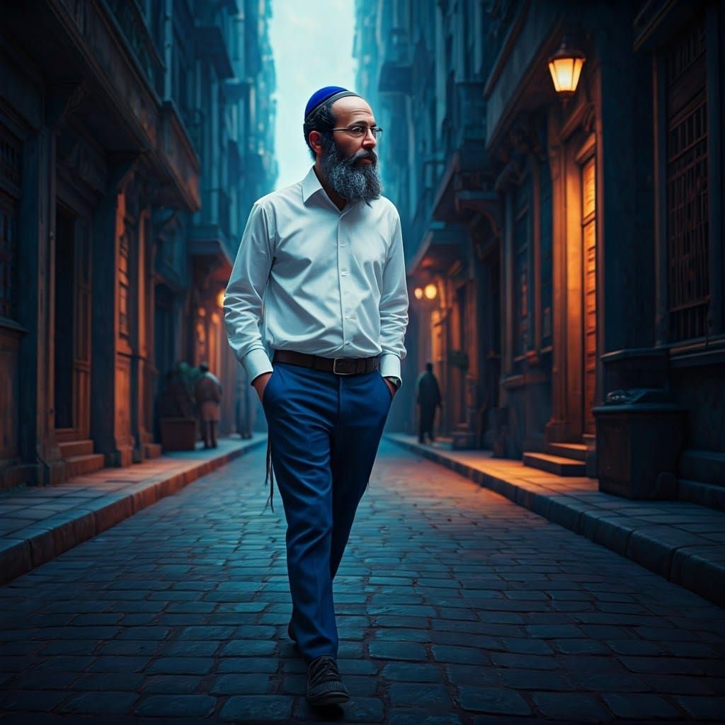 Ultra-Orthodox Man in Vibrant Street Scene, Fantasy Concept ...