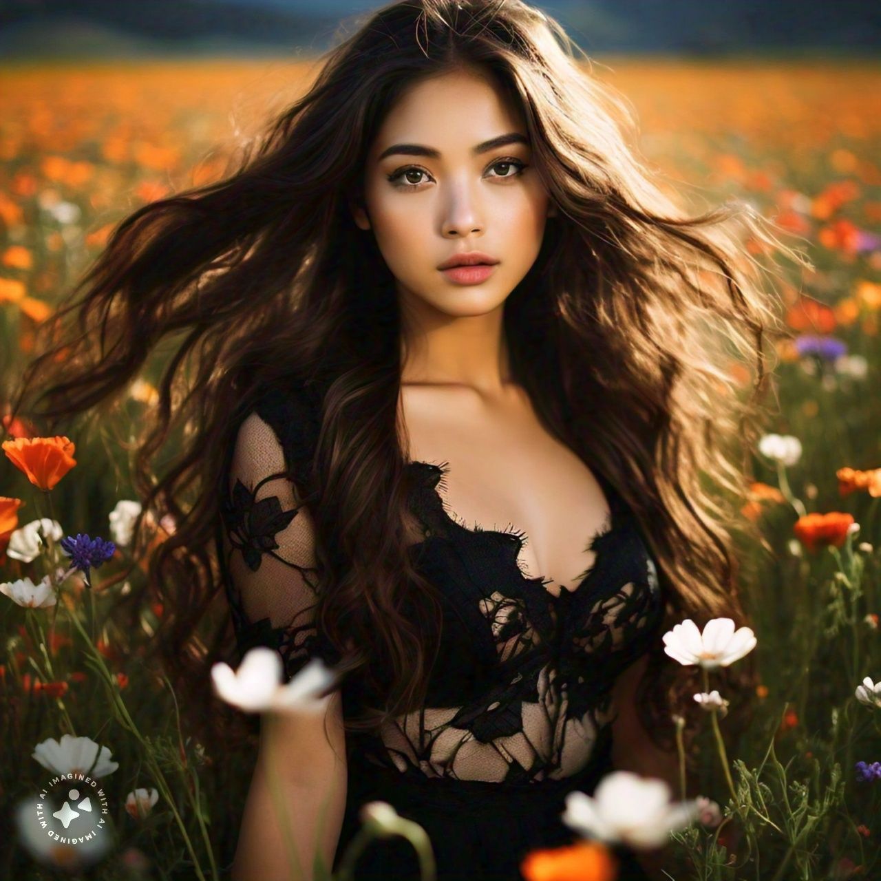 Femme standing in flower valley