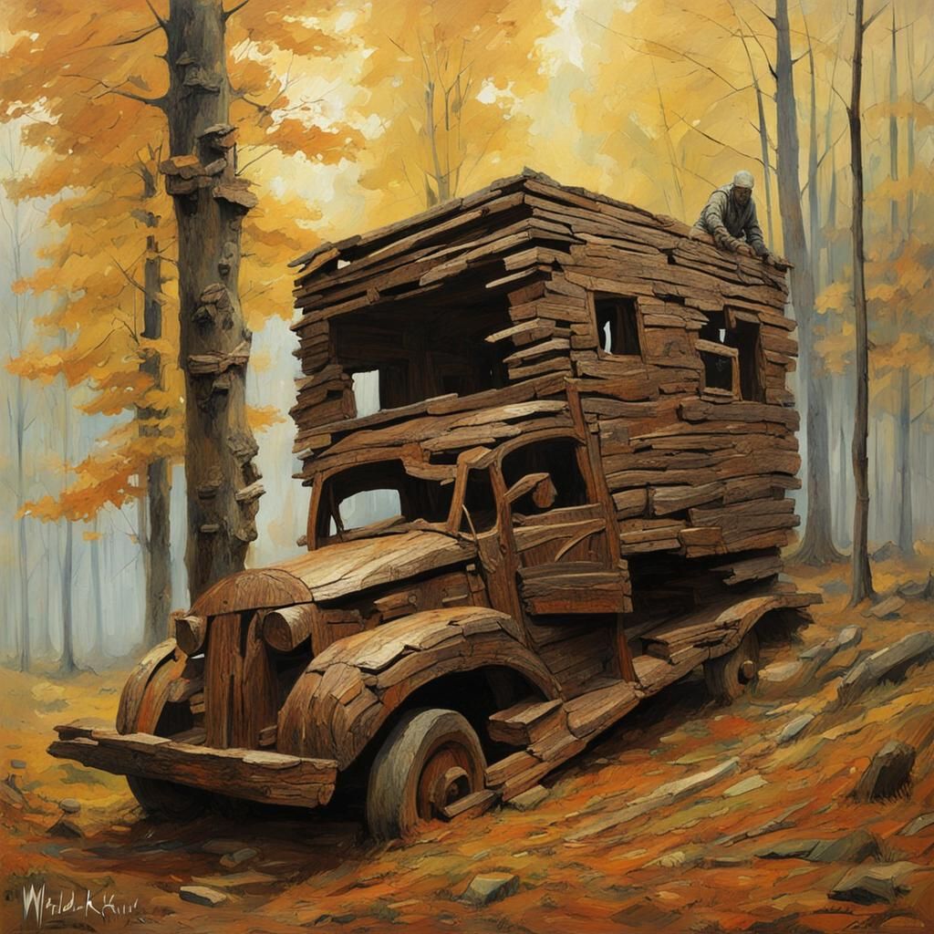 Wooden sculpture inserted in nature Wadim Kashin Art of Illu...