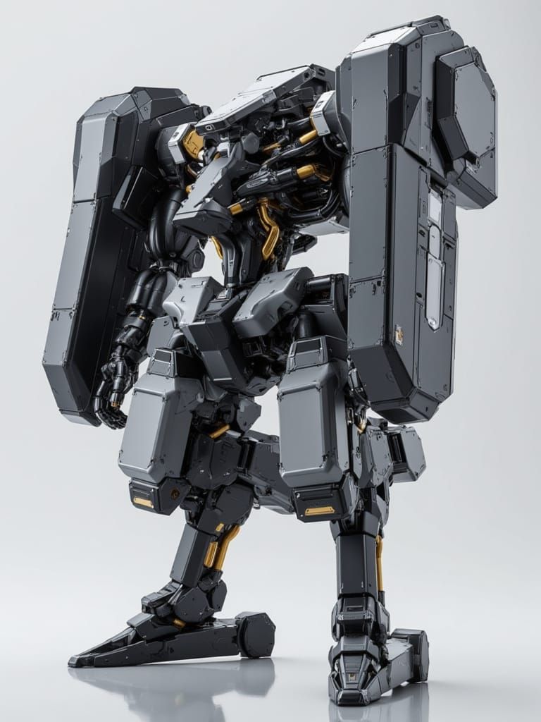 <lora:Boxy Mecha:1.0> A full body heavy mecha with side shields
