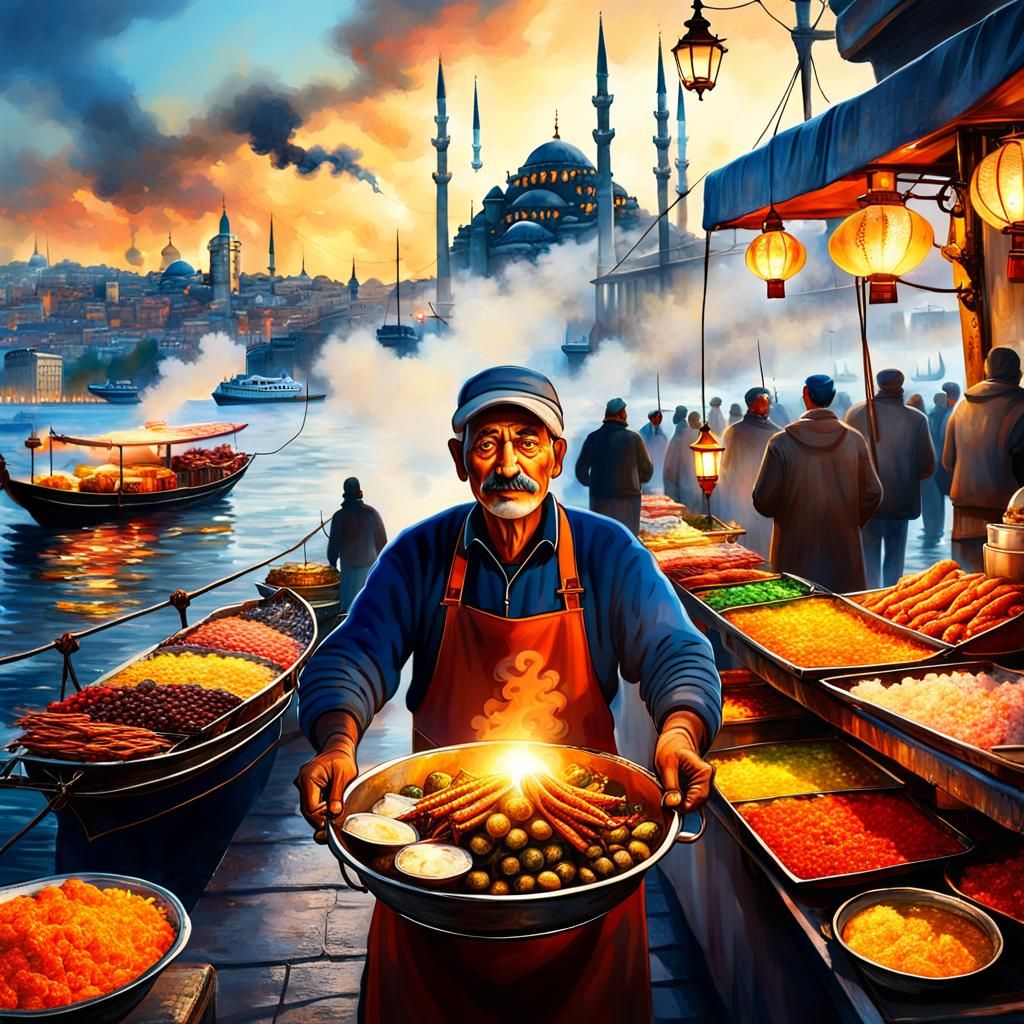 Balik Ekmek.  Typical street food from Istanbul (fried fish ...
