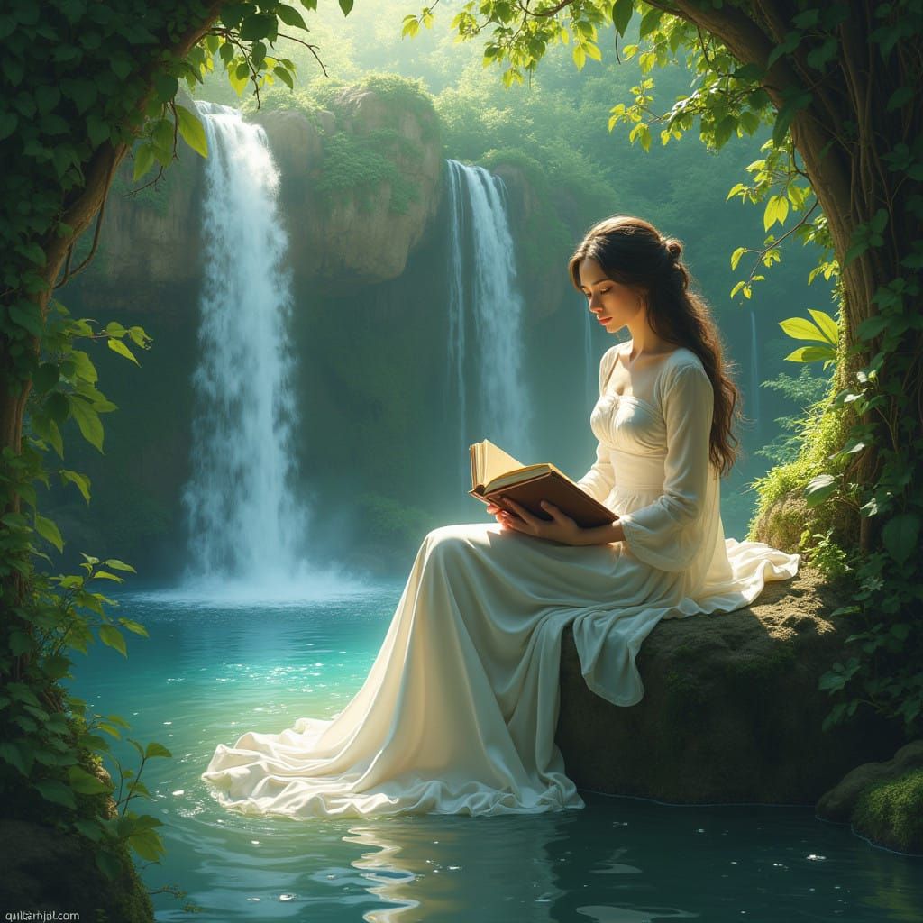 Reading at the waterfall   by @ais