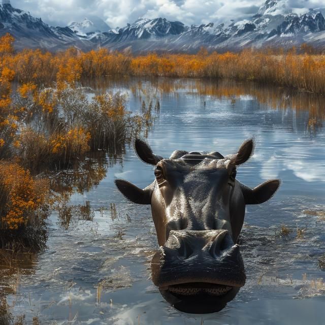 a close up portrait of a hippopotamus in the water <lora:MJ6 Animals:1.3> a high-resolution, photorealistic image that exhibits hyperrealism...