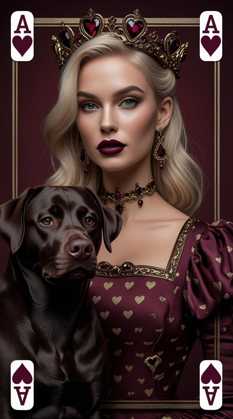 Queen of hearts and a dog