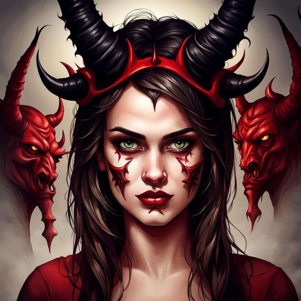 pretty girl with hornes and devil face - AI Generated Artwork ...