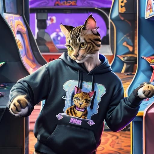 (A anthropomorphic cat :23.5)wear hoodies and dancing Michea...