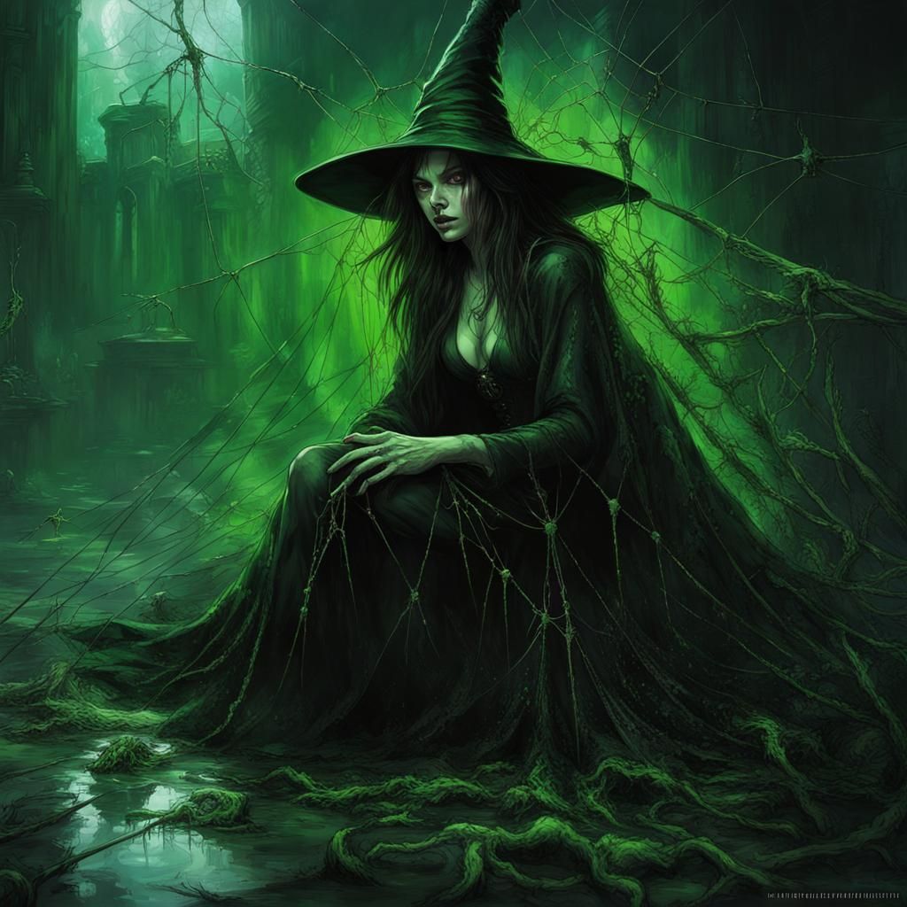 Spider witch, witch of green spiders, GREEN SPIDER, witch poison ...