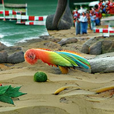 a colorful parrot near a tropical beach