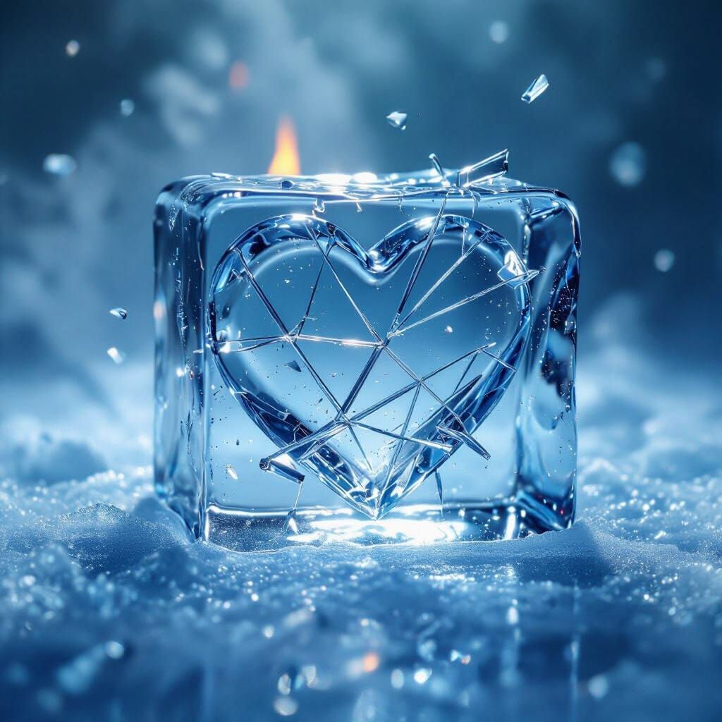 Glass heart inside Ice cube