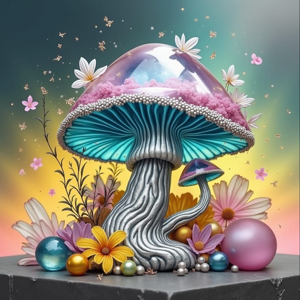Plata Pink-Blue Flourite Mushroom