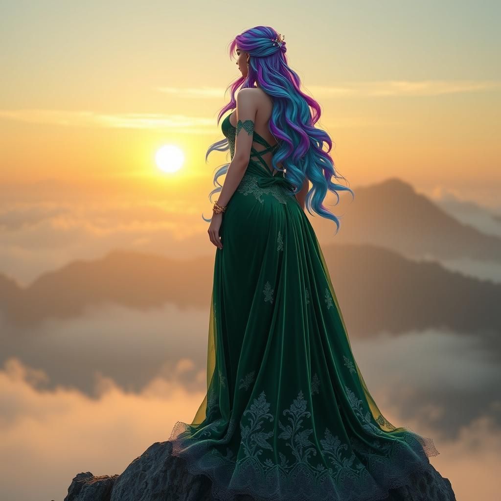 Earth Goddess with Rainbow Hair in 3D Anime Style