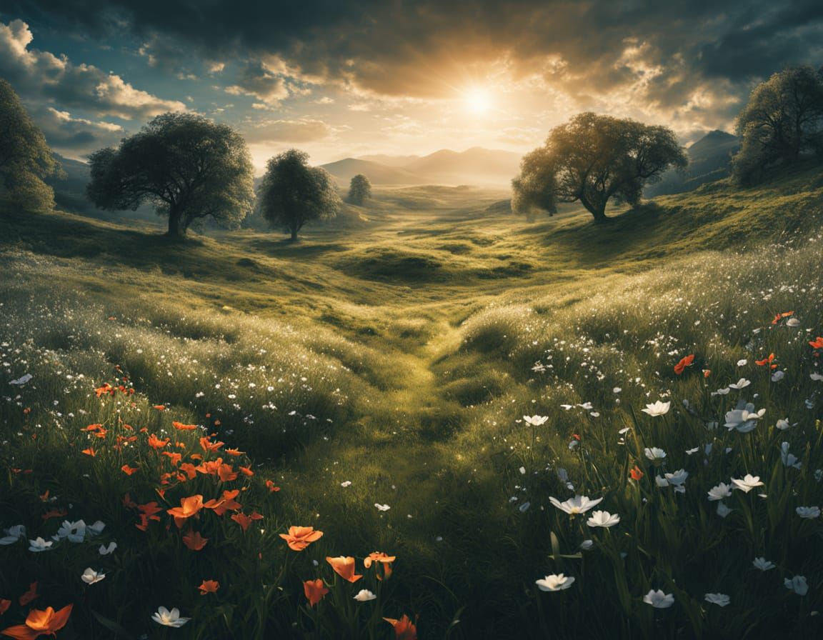 Ethereal Spring Meadow in Luxurious Japanese Art Style