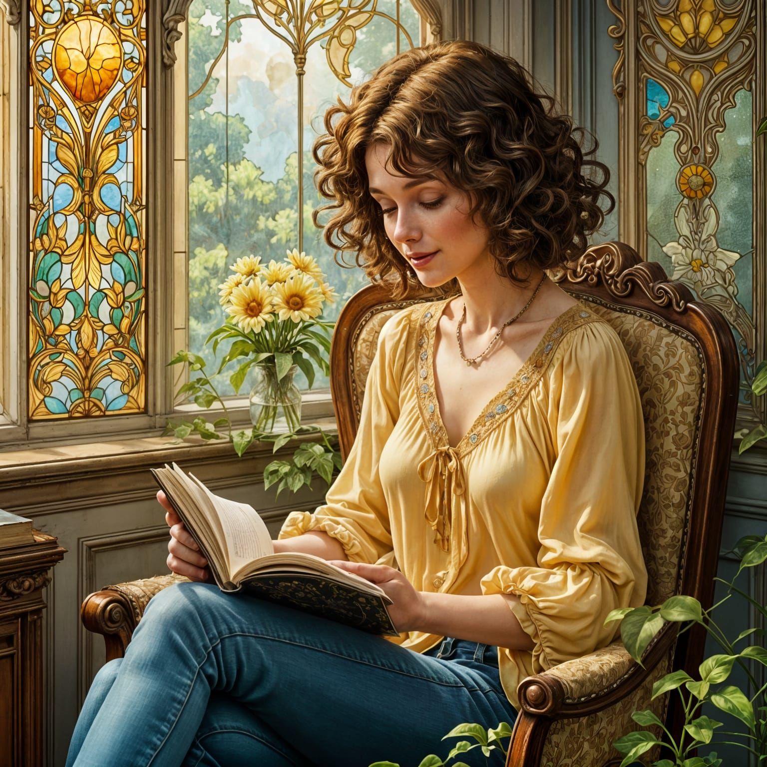Woman sitting in a comfortable chair reading a book (3)