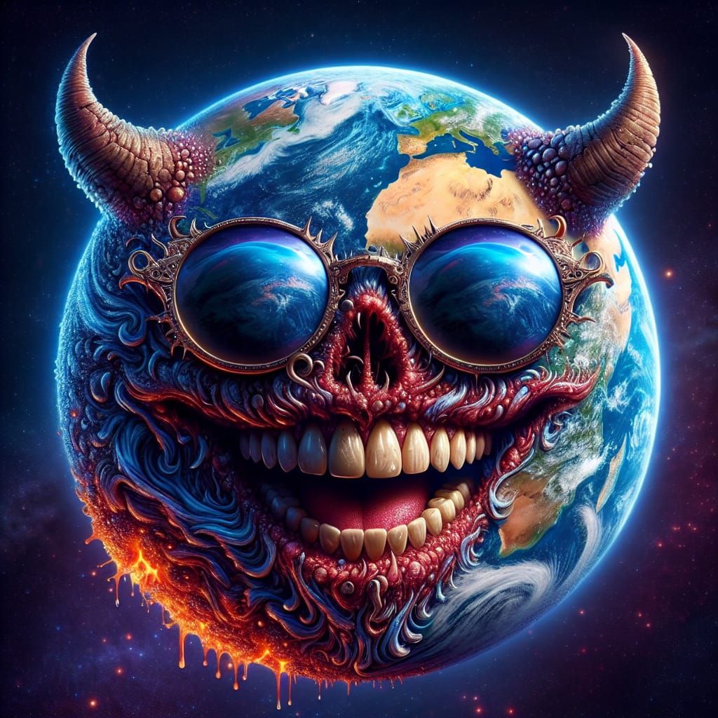 Earth with Sunglasses Makes Rock-on Sign
