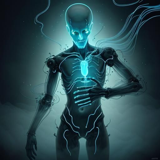 Bioluminescent Ghost Emerges from Android, Digital Illustrat...