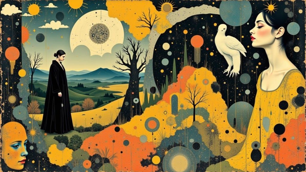 <lora:AkiDevineGoldCorvid:1.0>by franz marc, by hieronymus bosch, by salvador dali, by wassily kandinsky