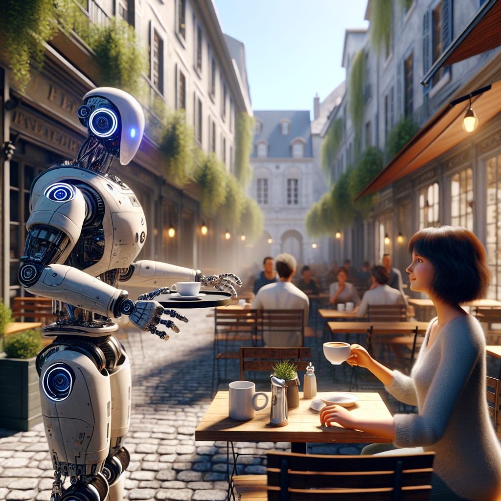 photographer's photo of a robot as a waiter in an outdoor ca...