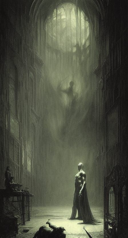 The evil monster is waiting in the shade horror Gustave Doré...