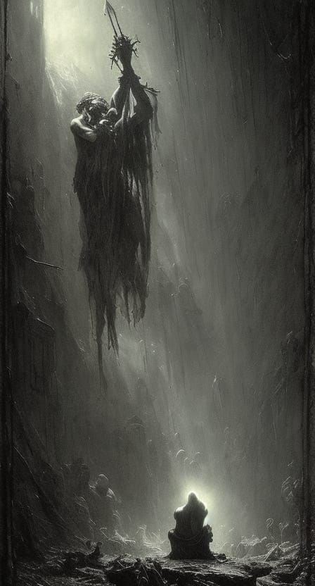 The evil monster is waiting in the shade horror Gustave Doré...