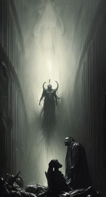 The evil monster is waiting in the shade horror Gustave Doré...