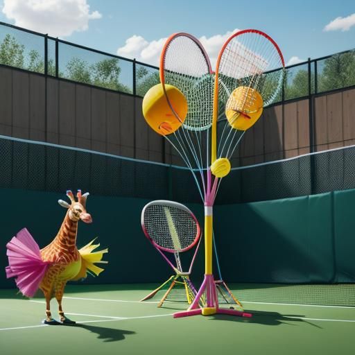 tennis match scene. The players wear mismatched, colorful ou...