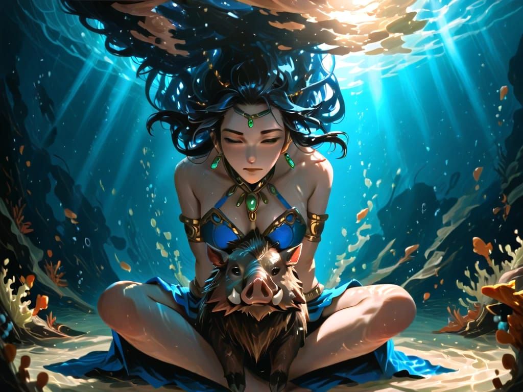 Bhumi with her and Varaha's son: Naraka