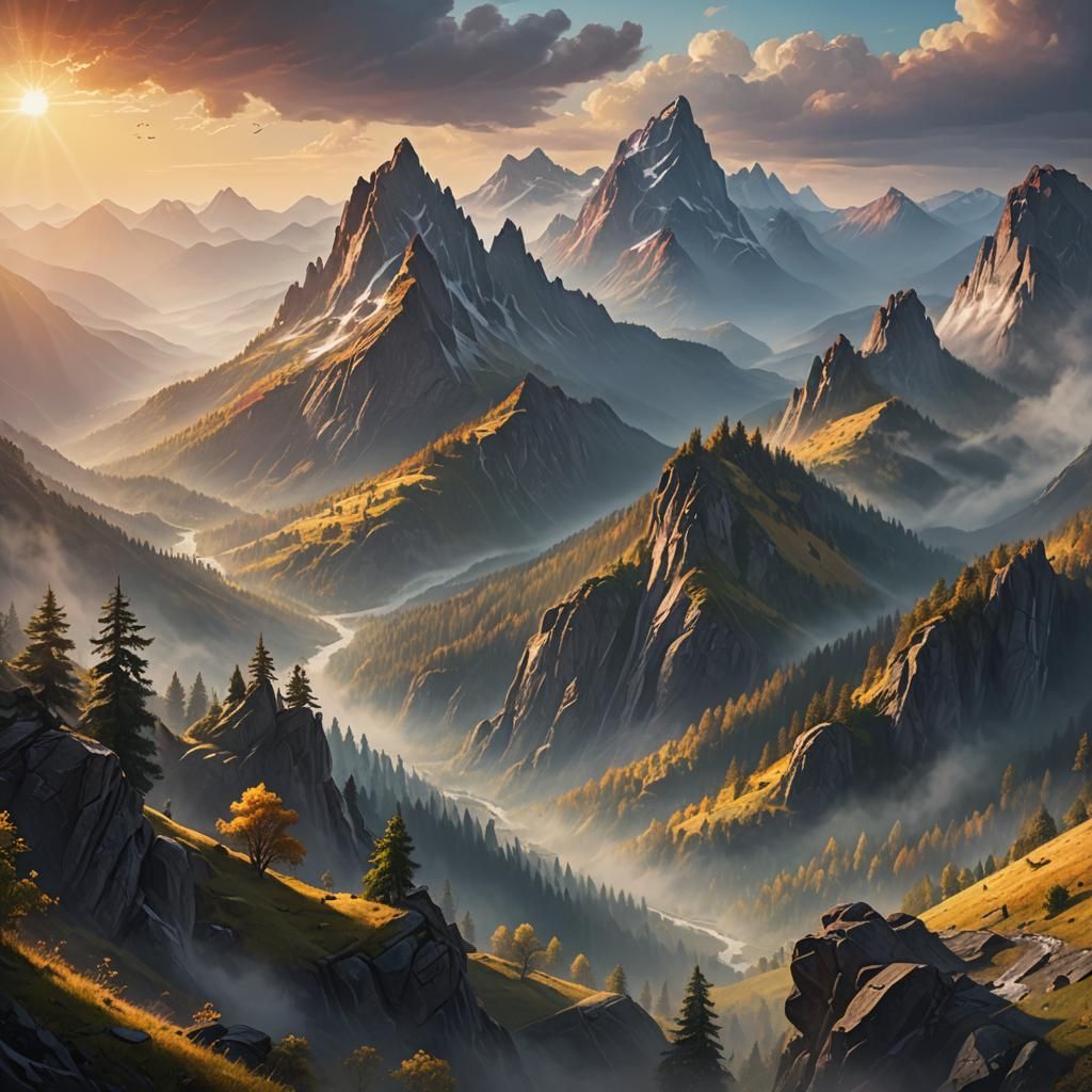 Dramatic Fantasy Landscape in Oil Painting Style