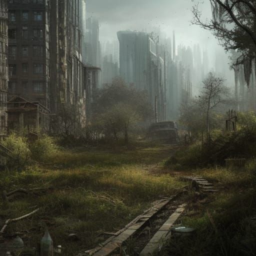 overgrown post apocalyptic city - AI Generated Artwork - NightCafe Creator