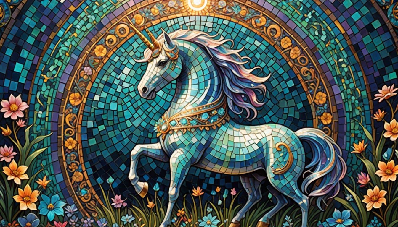 Majestic Unicorn in Lush Byzantine Mosaic