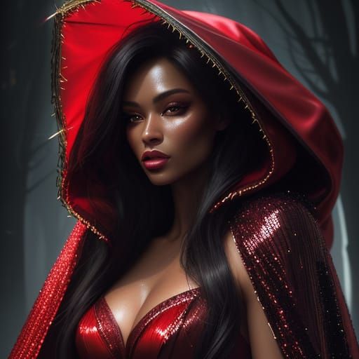 Seductive Red Riding Hood in Luxurious High-Fashion Portrait