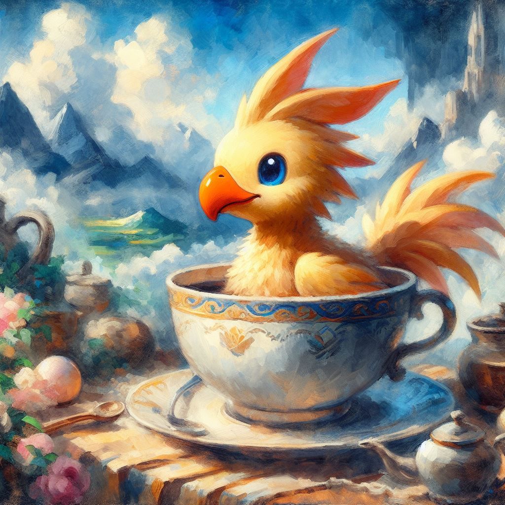 Cute chocobo in a teacup