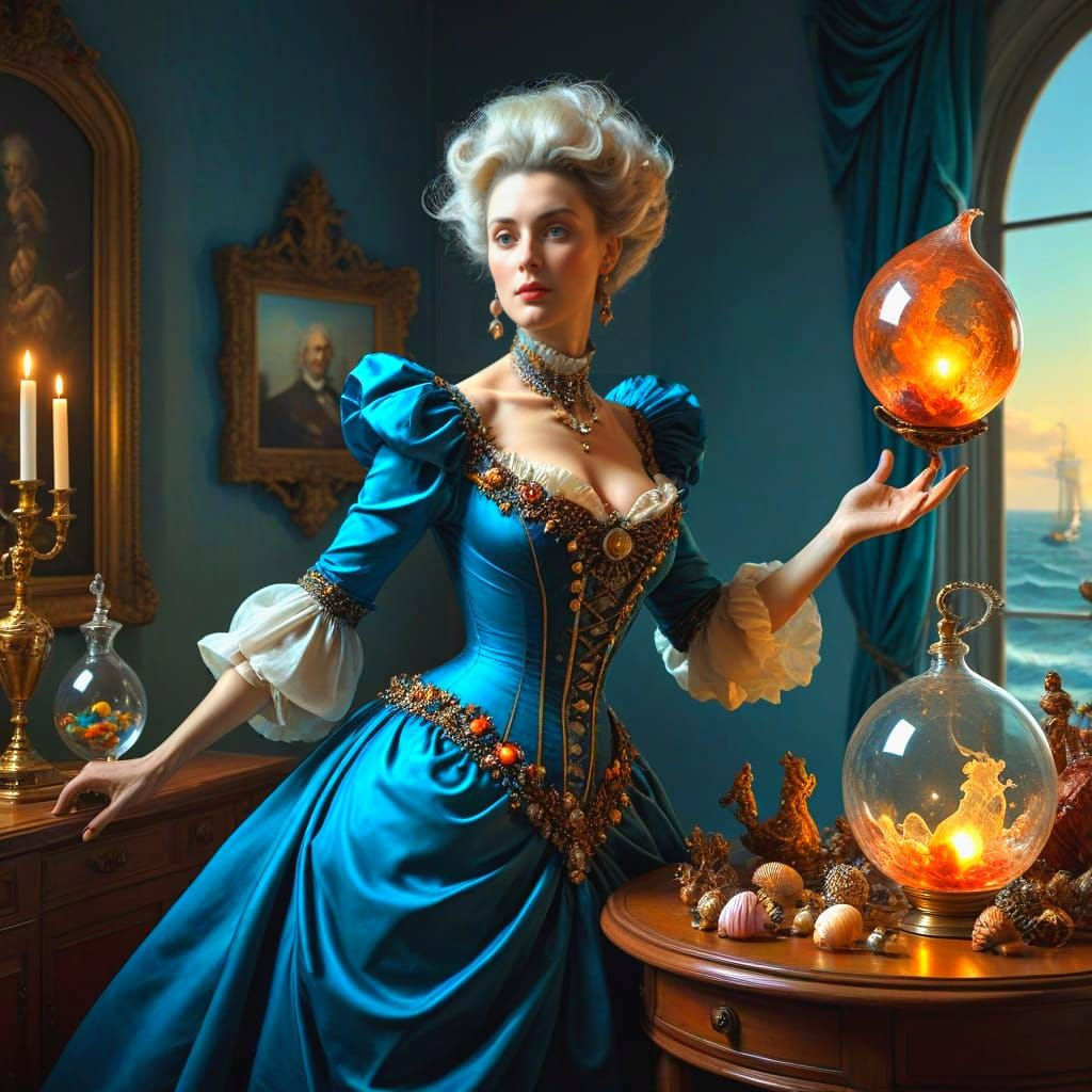 Vibrant Still Life with Glowing Glass and Fantastical Elemen...