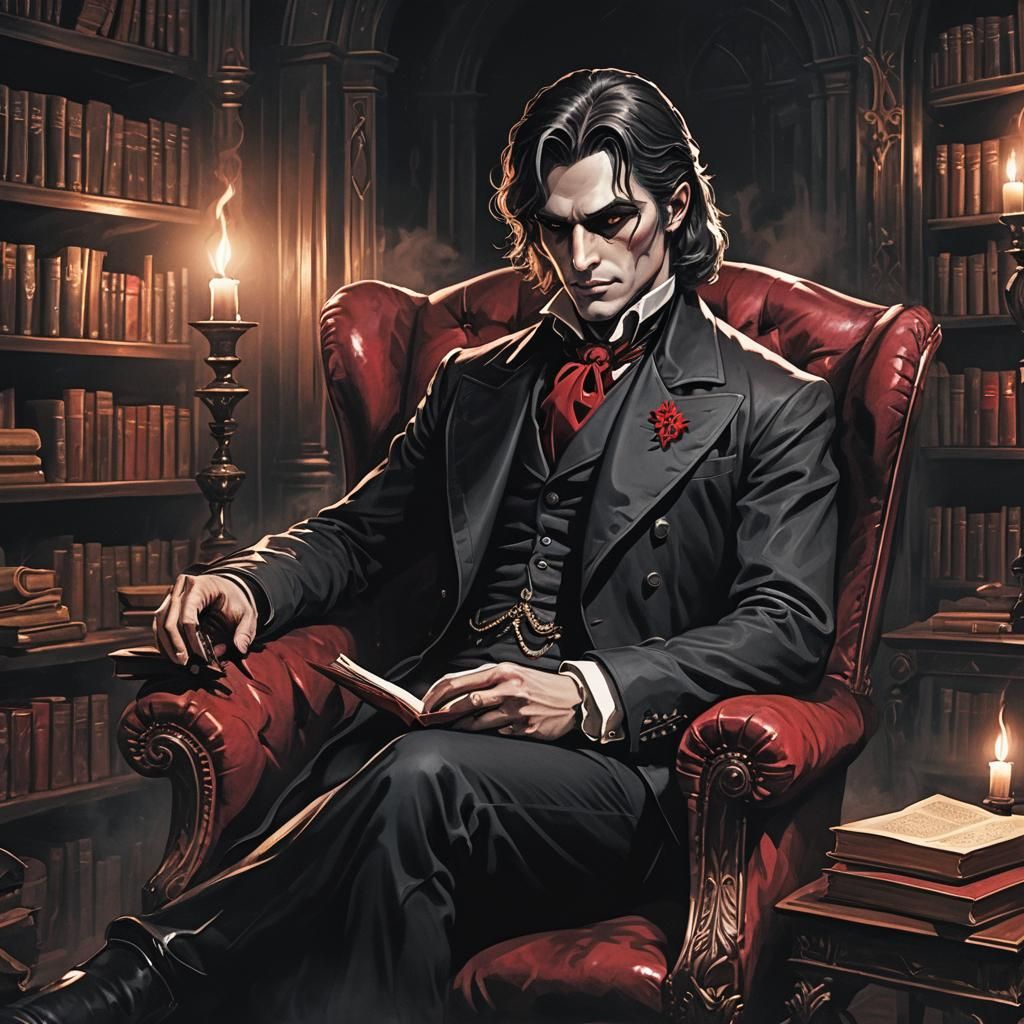 Victorian Alucard Reading: Gothic Concept Art