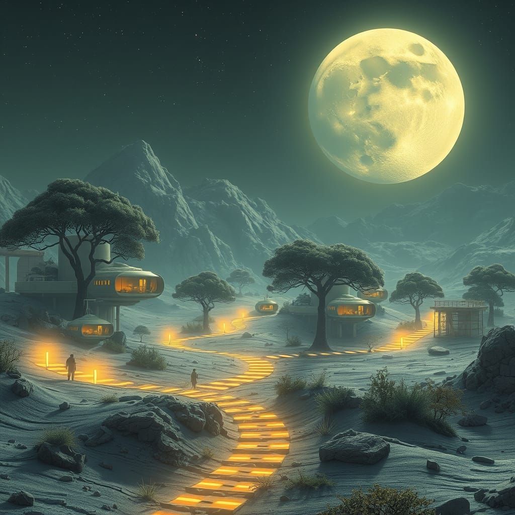 Solarpunk Settlement Built on the Surface of the Moon  by @CLuCLee31899