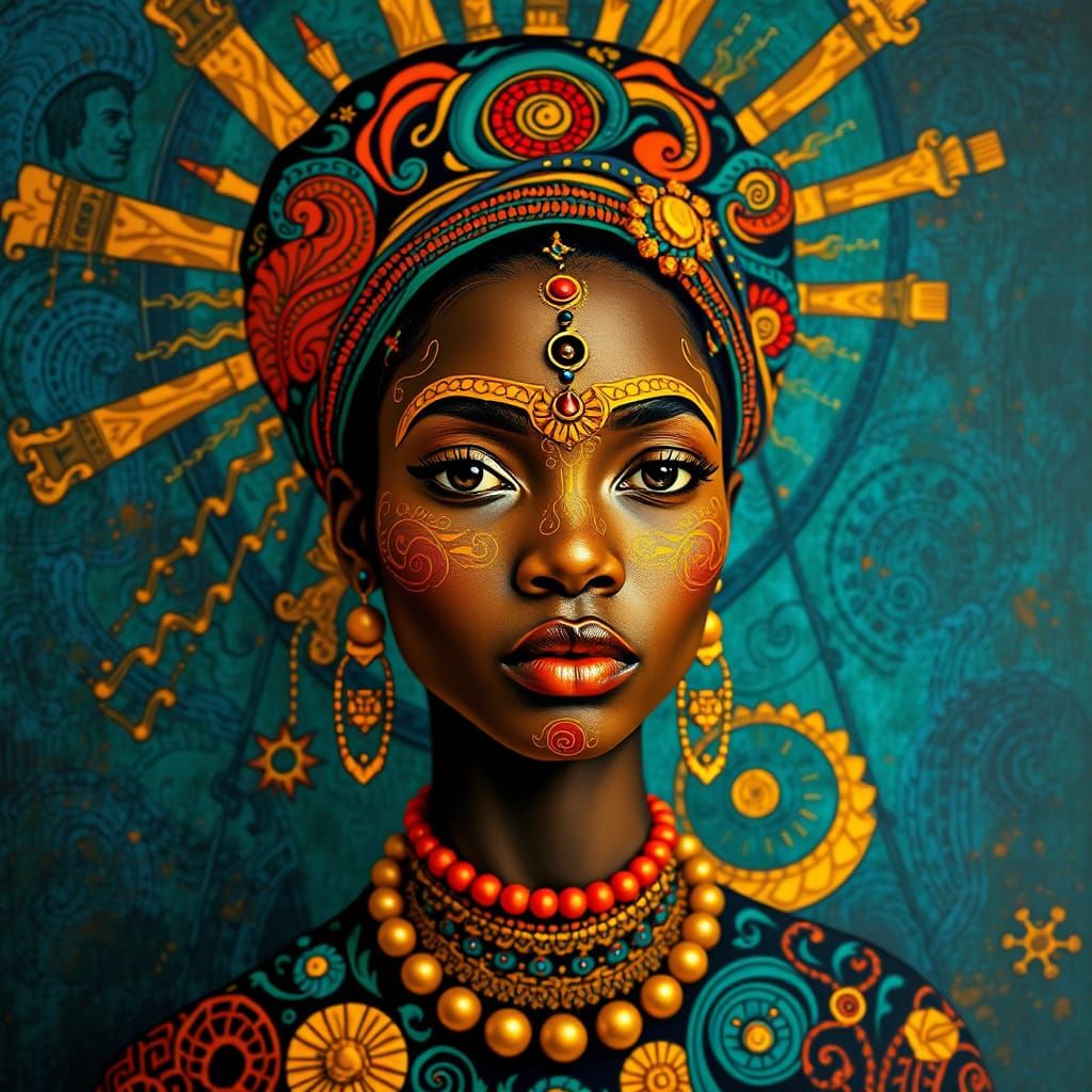African Folklore Goddess in Vibrant, Expressive Art